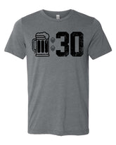 Gray t-shirt with a Beer:30 across the front in black ink