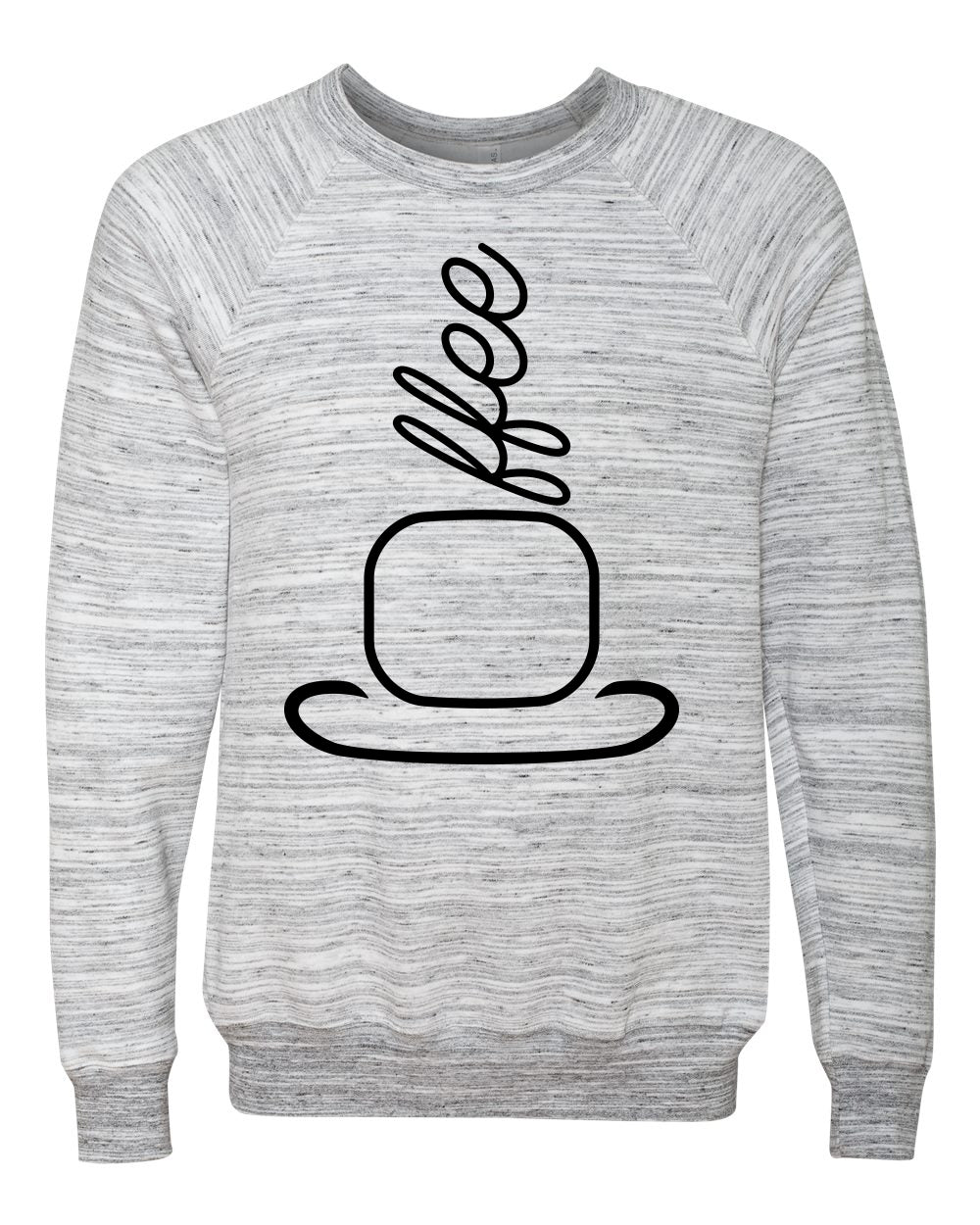 Coffee sweatshirt.  Stylized coffee cup with steam spelling Coffee. Crew neck sweatshirt