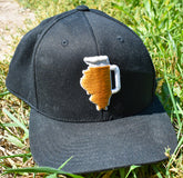 Black hat with Illinois beer mug embroidered on front